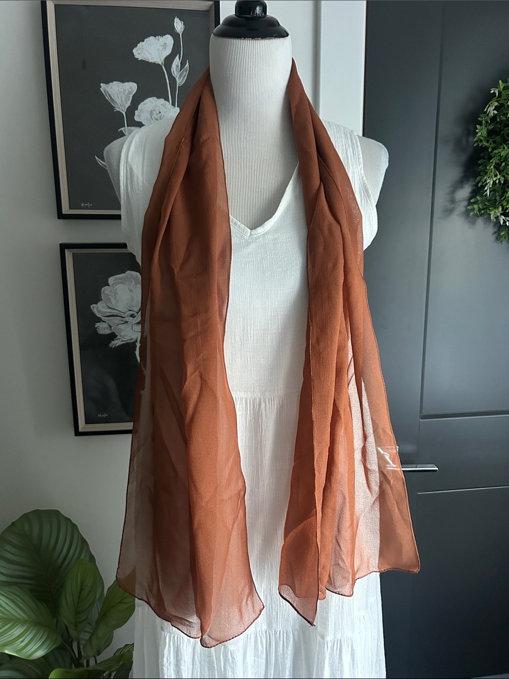 14" x 60" Lightweight sheet Rust Brown Chiffon Scarf sash belt